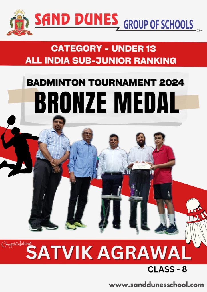 Red and White Badminton Tournament Poster Sports Life Sand Dunes Academy